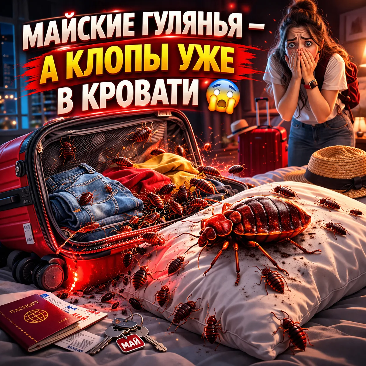 Вернулись с майских гуляний — а в кровати уже клопы
Майские поездки = идеальный транспорт для постел