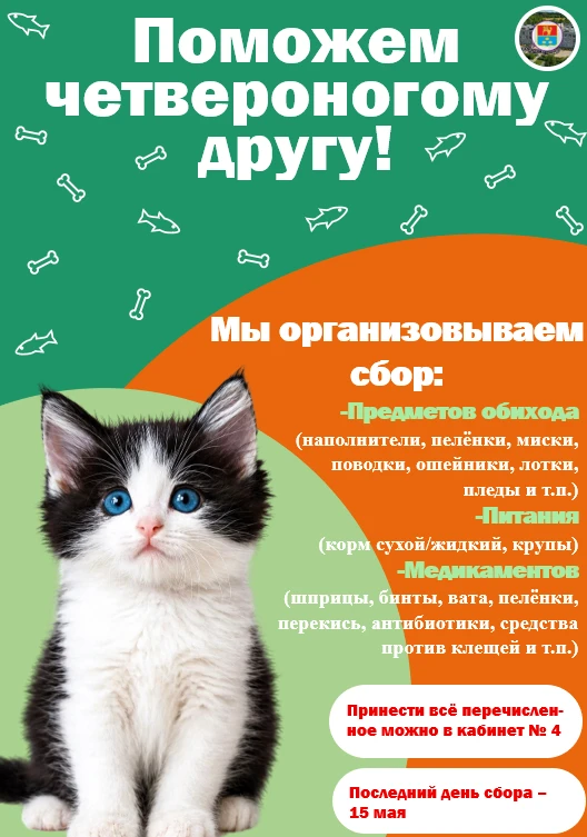🐾 Стартует акция «Поможем четвероногому другу»! 🐾Мы принимаем всё, что облегчит жизнь и поддержит зд