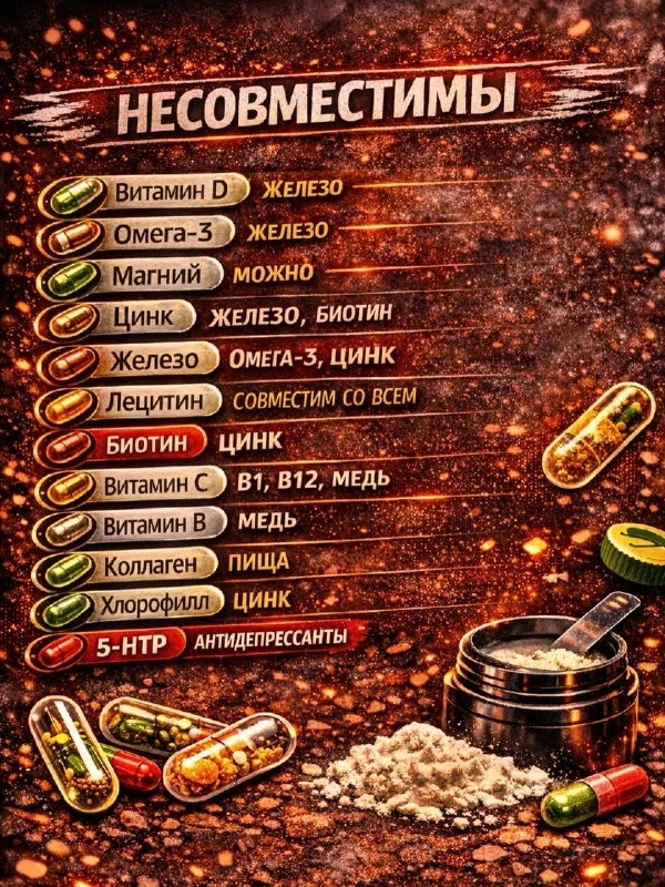 Многие принимают витамины и добавки, но мало кто знает, что некоторые из них нельзя принимать вместе