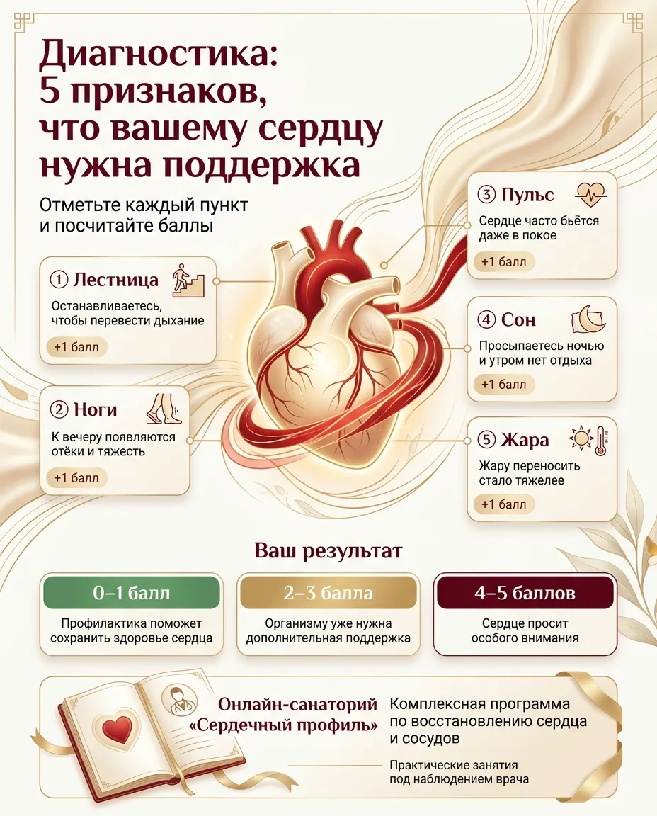 📋🫀 Пост-диагностика: 5 признаков, что вашему сердцу нужна поддержка

Ухудшения в самочувствии нико