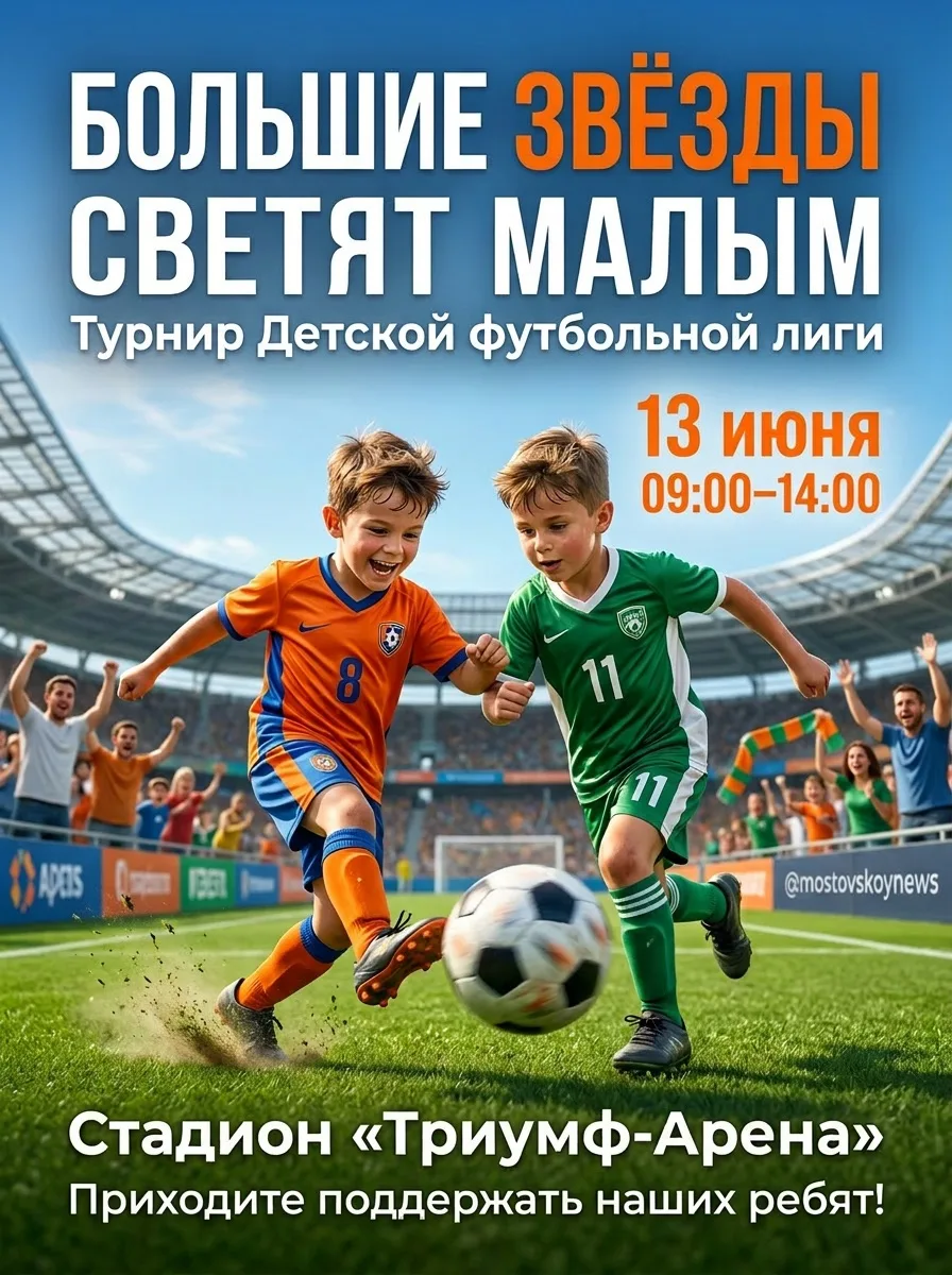 ⚽ Большие звёзды светят малым: в Мостовском пройдёт турнир Детской футбольной лиги

13 июня с 09:00 