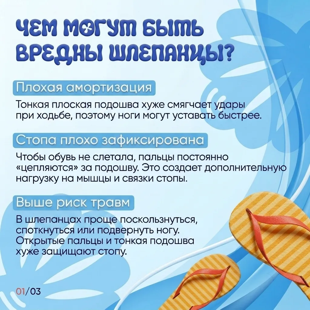 Шлепанцы: удобно или опасно? 👡

4 причины не надевать шлепанцы ребенку на долгую прогулку 👣

 Каже