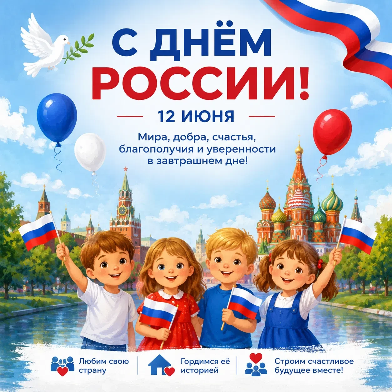С Днем России! 🇷🇺 
 
Сегодня вся наша огромная страна отмечает важный праздник — День России! Это 