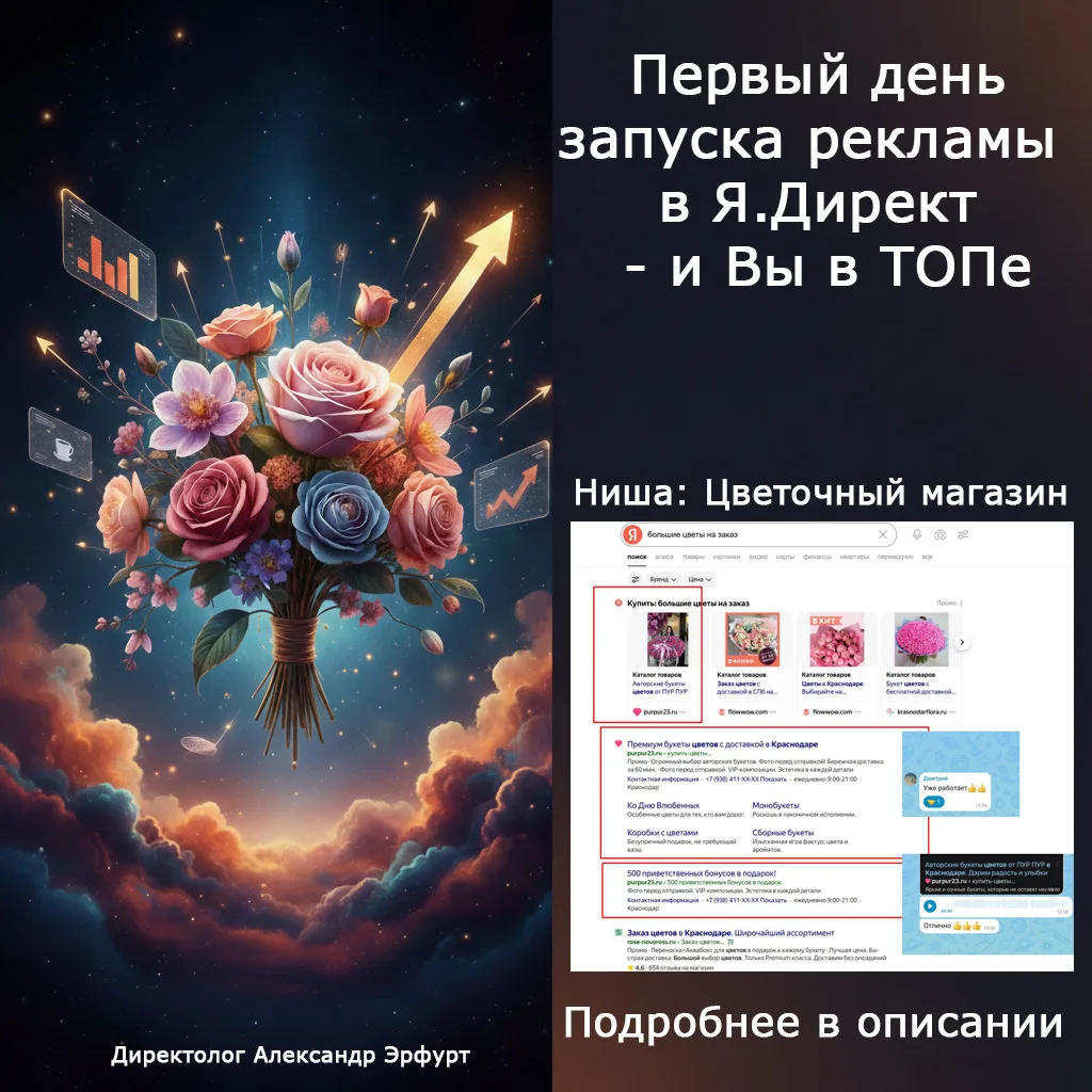 Первый день запуска рекламы Я.Директ — клиент в ТОПе