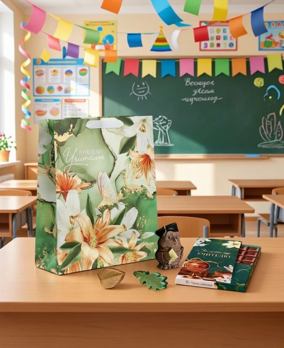 🍃 Пакет ламинированный горизонтальный «Лучшему учителю», M 25,5 × 30 × 9 см