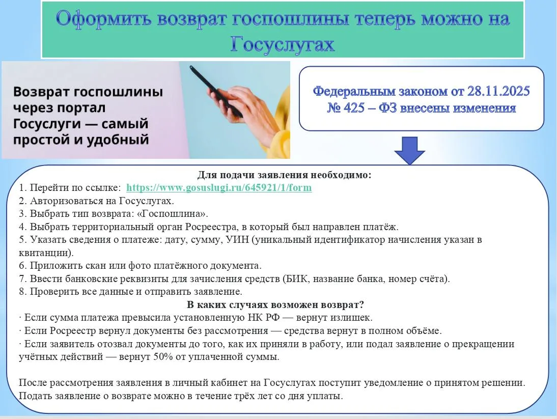 С 1 января 2026 года возврат госпошлины через Госуслуги возможен независимо от способа ...