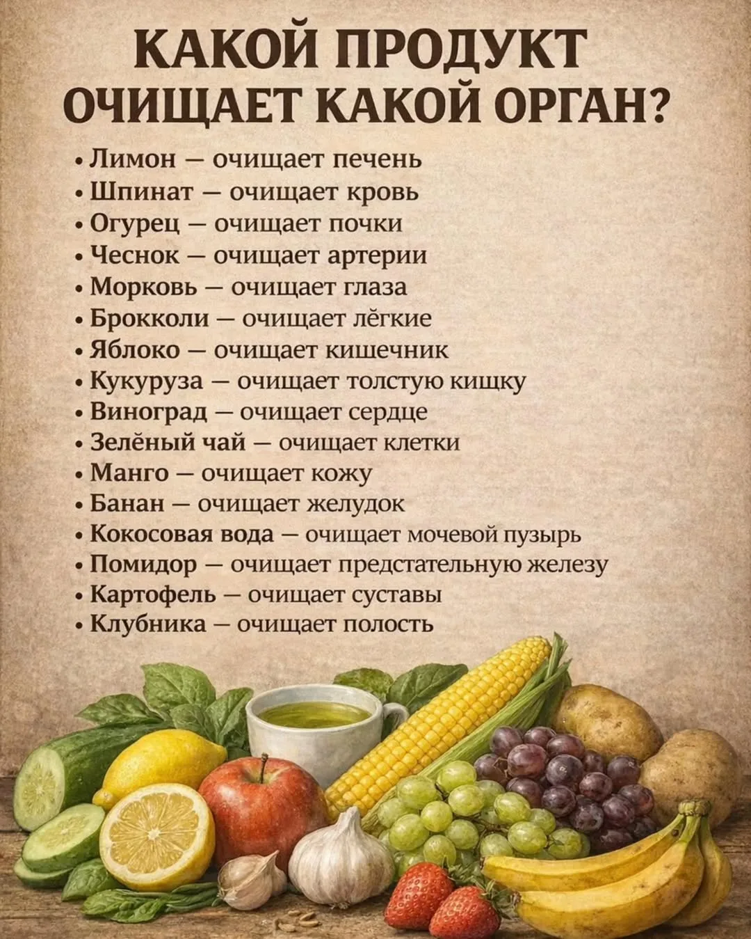 #moygorod_khvполезное | 👈
#хабаровск

Какой продукт очищает какой орган?

Как ни странно, у каждого