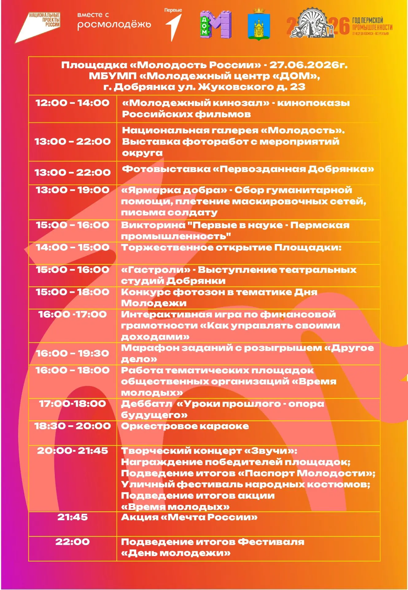 День молодёжи: Мечта. Гордость. Спорт. Единство. Молодость