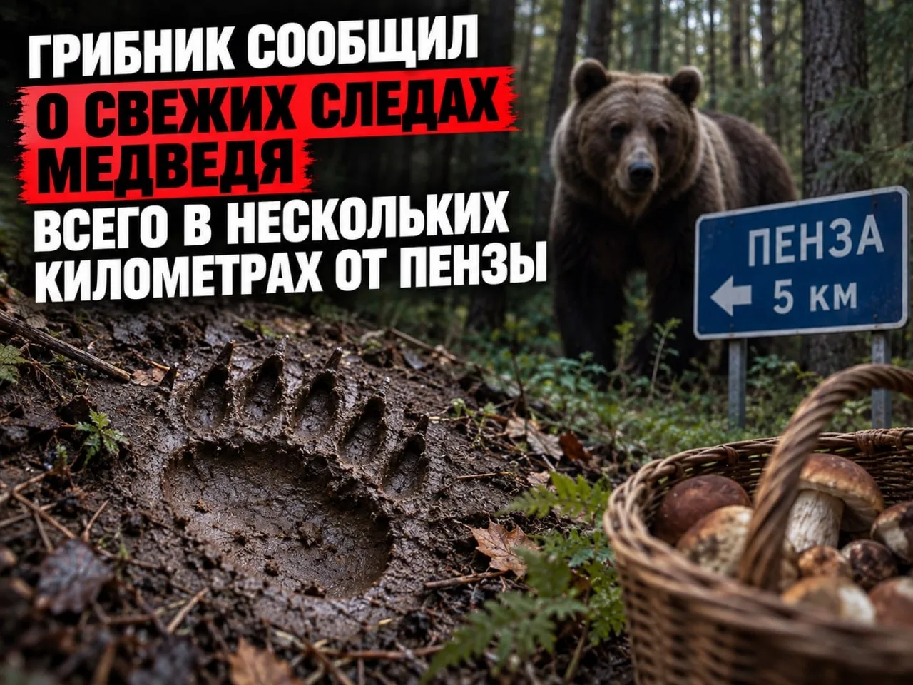 🐻 Грибник сообщил о свежих следах медведя всего в нескольких километрах от Пензы