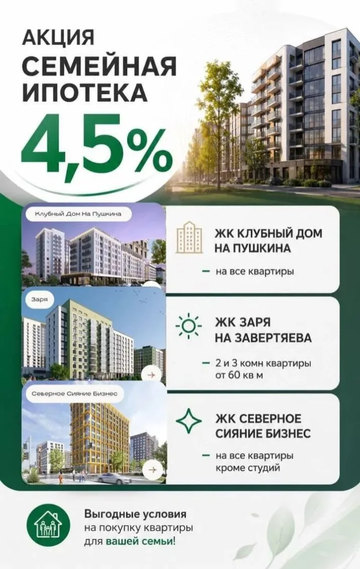 Три ЖК со сниженной ставкой по семейной ипотеке которые еще можно успеть купить до изменений условия