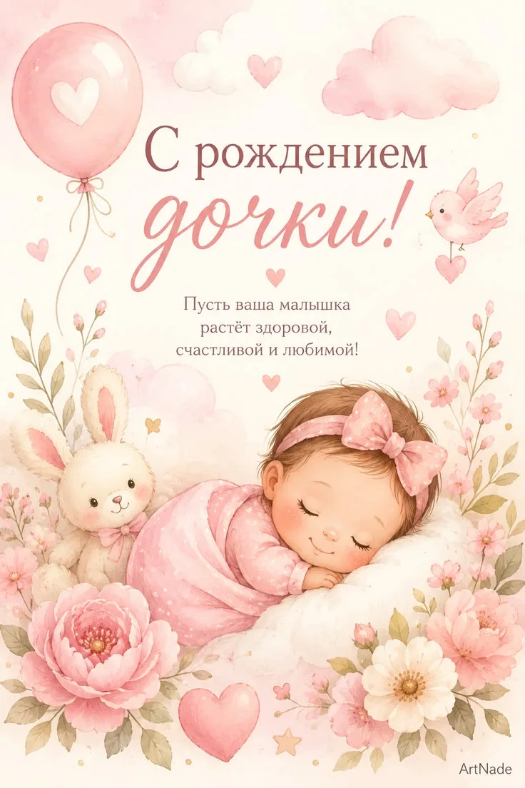 Поздравляю с рождением дочки 🎀

Пусть её звонкий смех наполняет дом счастьем, а каждый новый день п