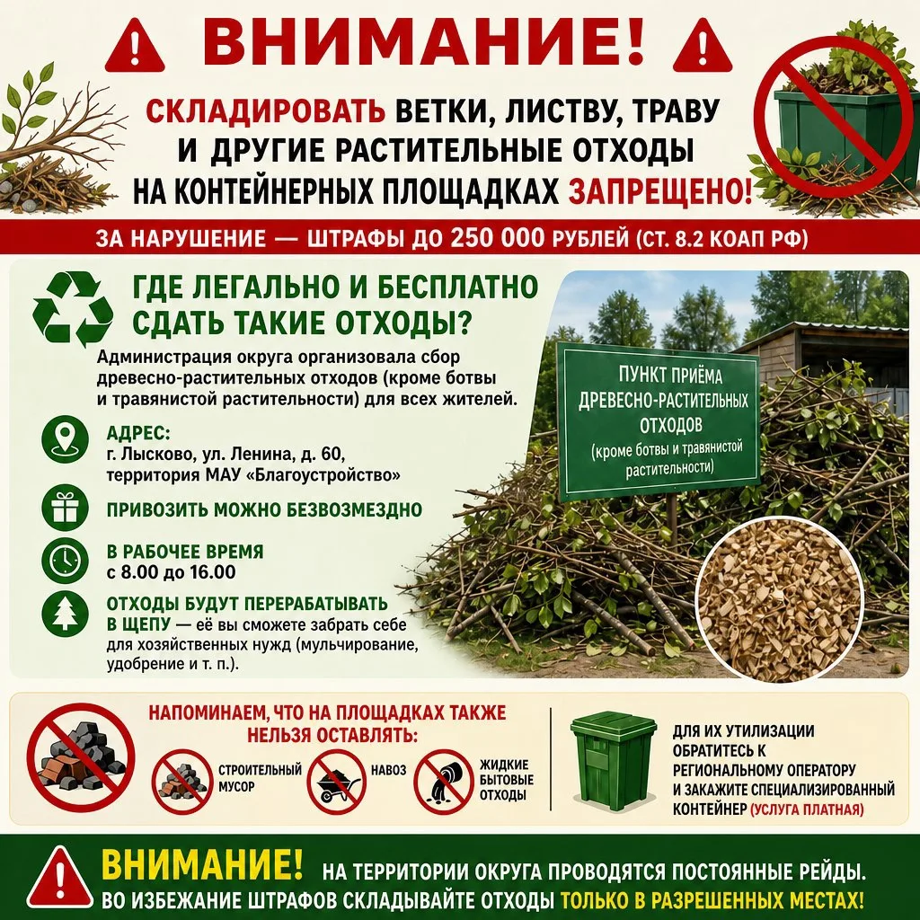 ⚠️ Напоминаем: с 1 сентября 2025 года складировать ветки, листву, траву и другие растит...