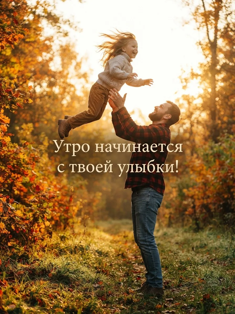 Утро начинается с твоей улыбки, а счастье — с объятий и смеха самых близких! Папа подбр...