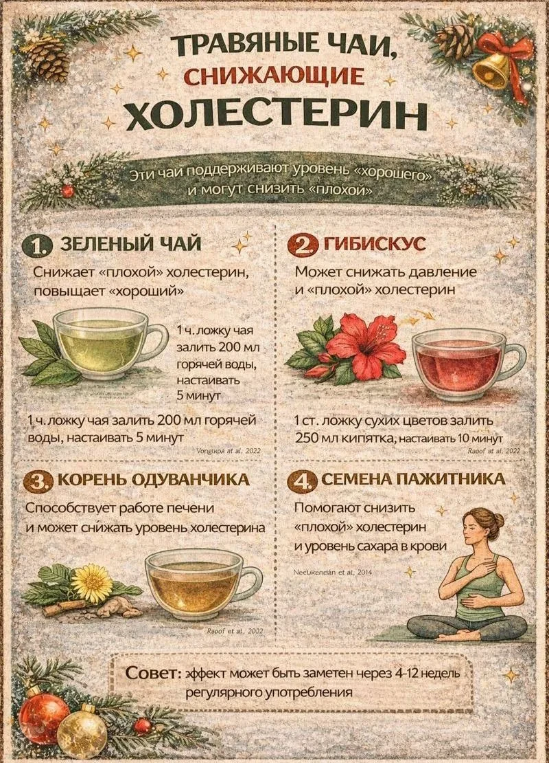 🍵Травяные чаи, снижающие холестерин!  Эти чаи поддерживают уровень «хорошего» и могут снизить «плохо