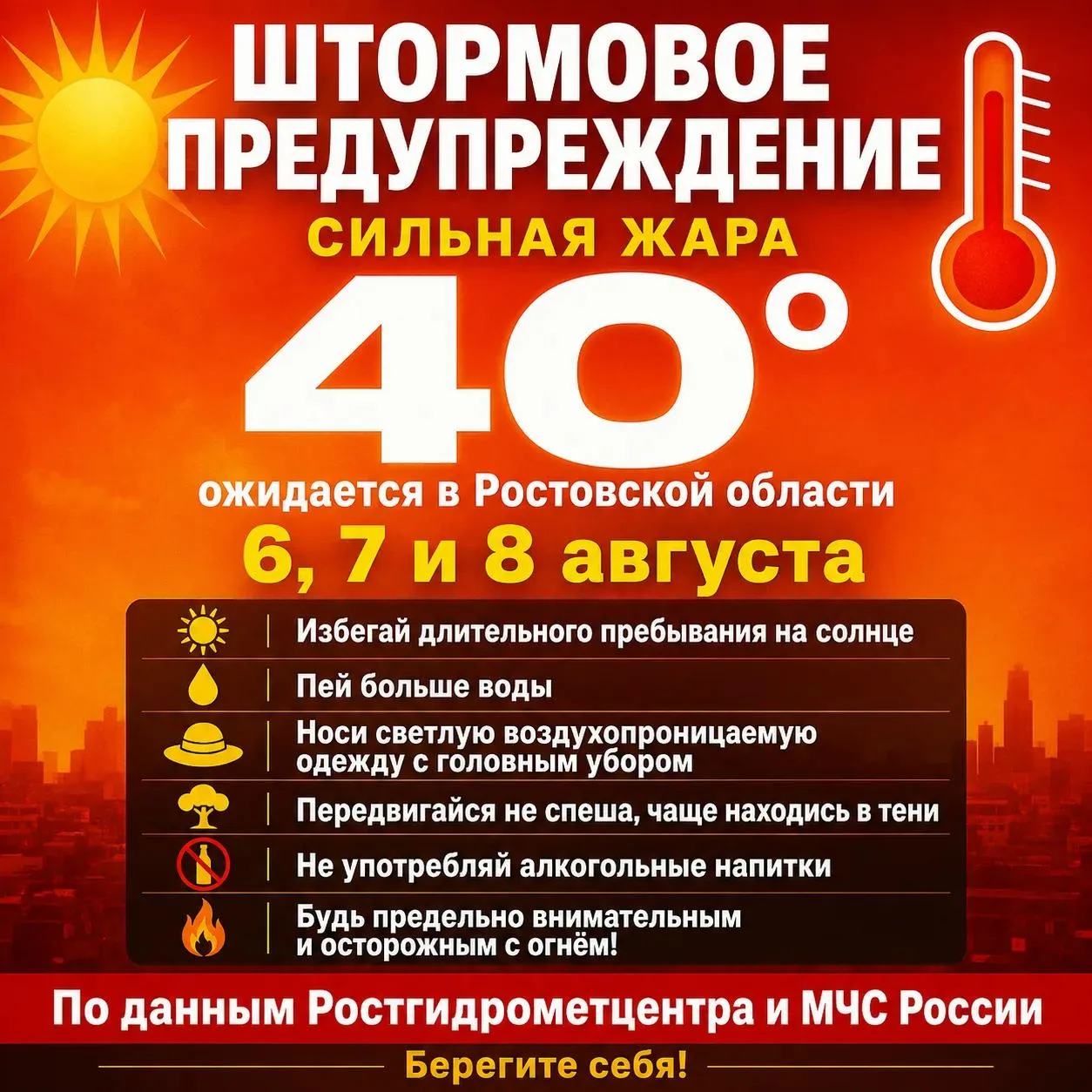 Штормовое предупреждение из-за жары объявили в Ростовской области