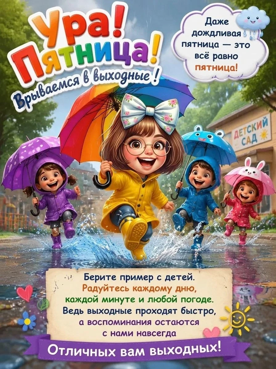 🌧️Дождливая пятница — это не повод грустить, а скорее начать планировать выходные!

Желаем отличных