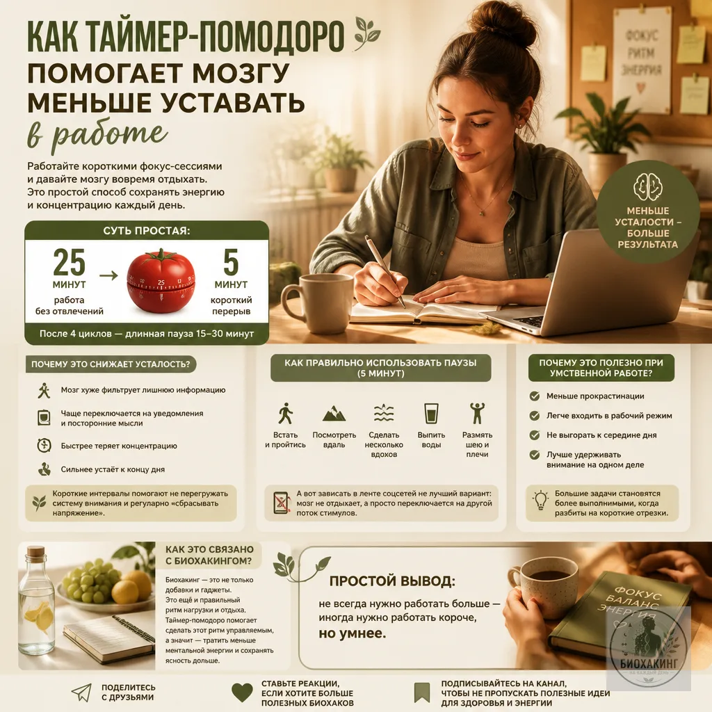 🕒 Как таймер-помодоро помогает мозгу меньше уставать в работе