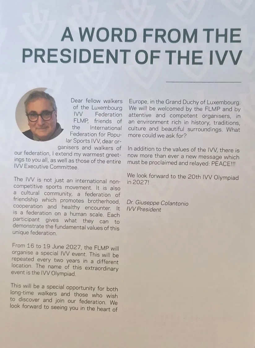 Президент IVV Джузеппе Колонтино приглашает нас для участия в Юбилейной  20 Олимпиаде в...