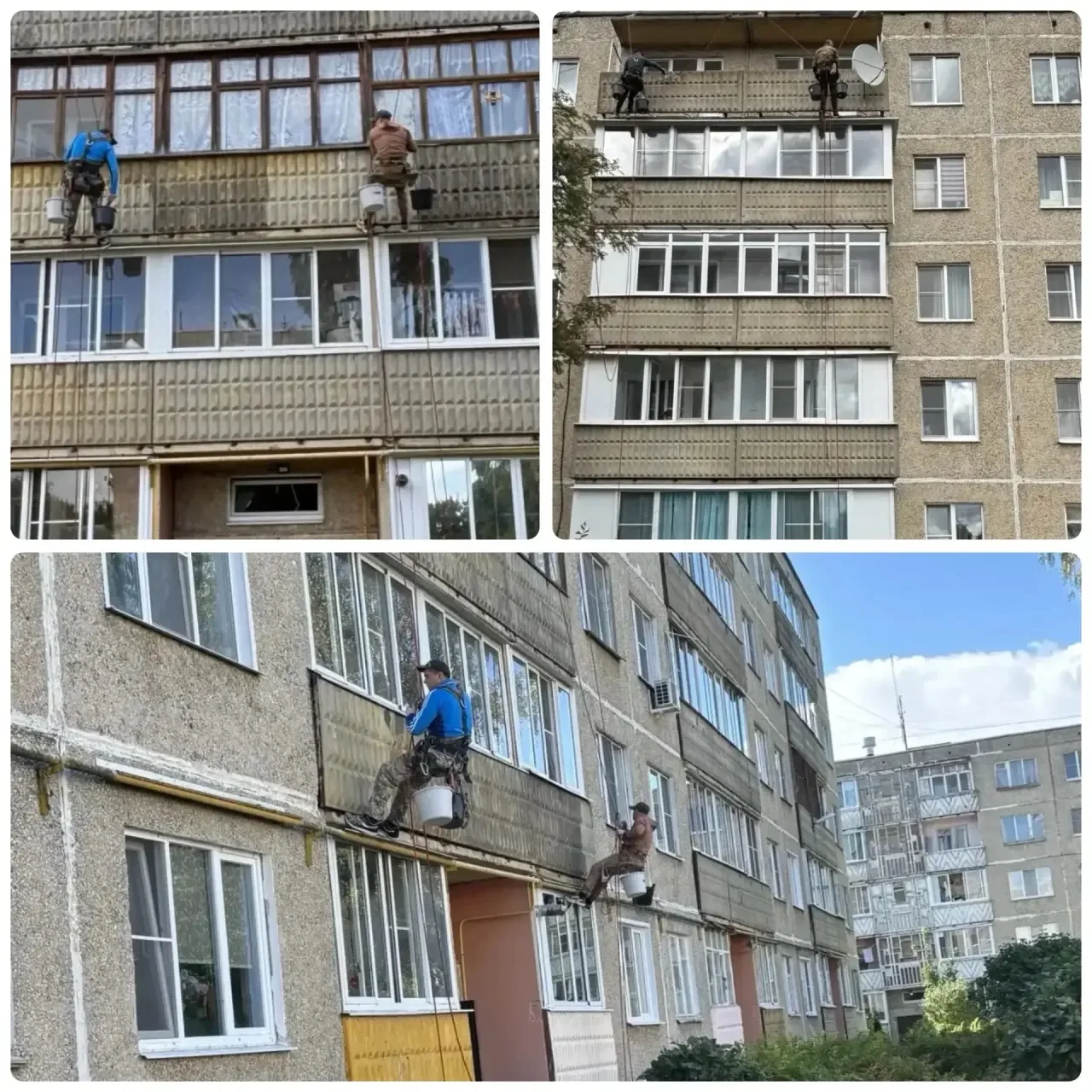 Начались работы по покраске балконов. Ведутся подготовительные работы.