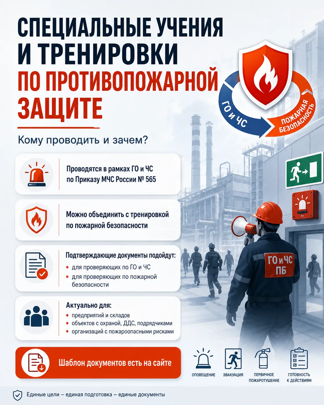 Специальные учения и тренировки по противопожарной защите: кому проводить

В приказе  МЧС России № 5