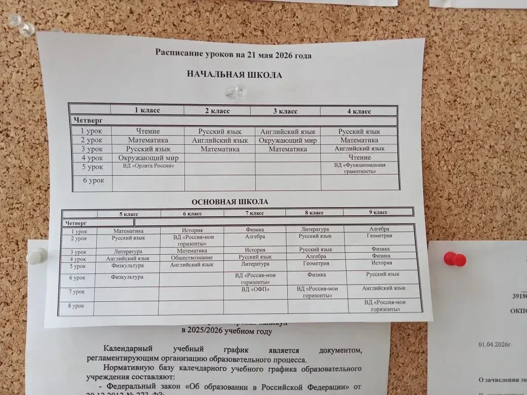 Расписание уроков на 21 мая