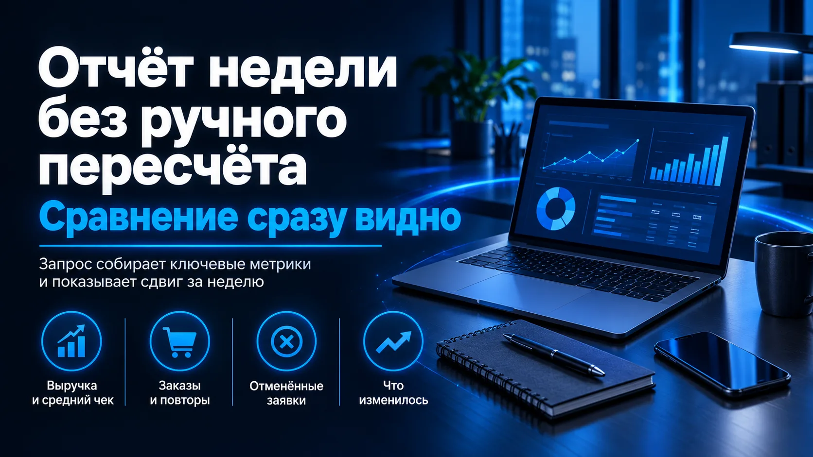Если в конце недели вы вручную сводите выручку, средний чек и отменённые заявки, попроб...