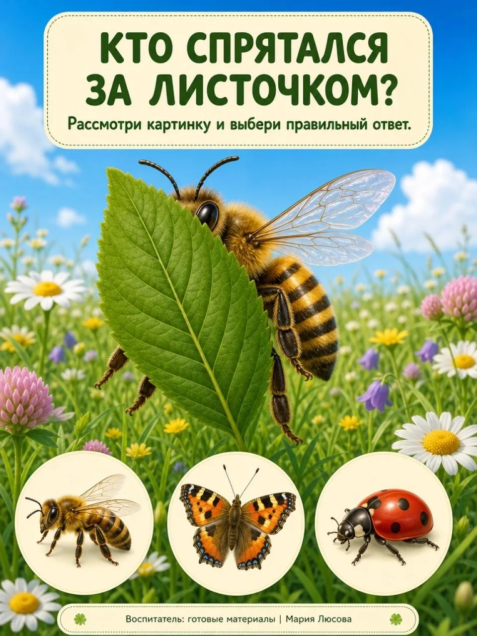 Сможет ли ребёнок узнать насекомое, если оно почти спряталось?