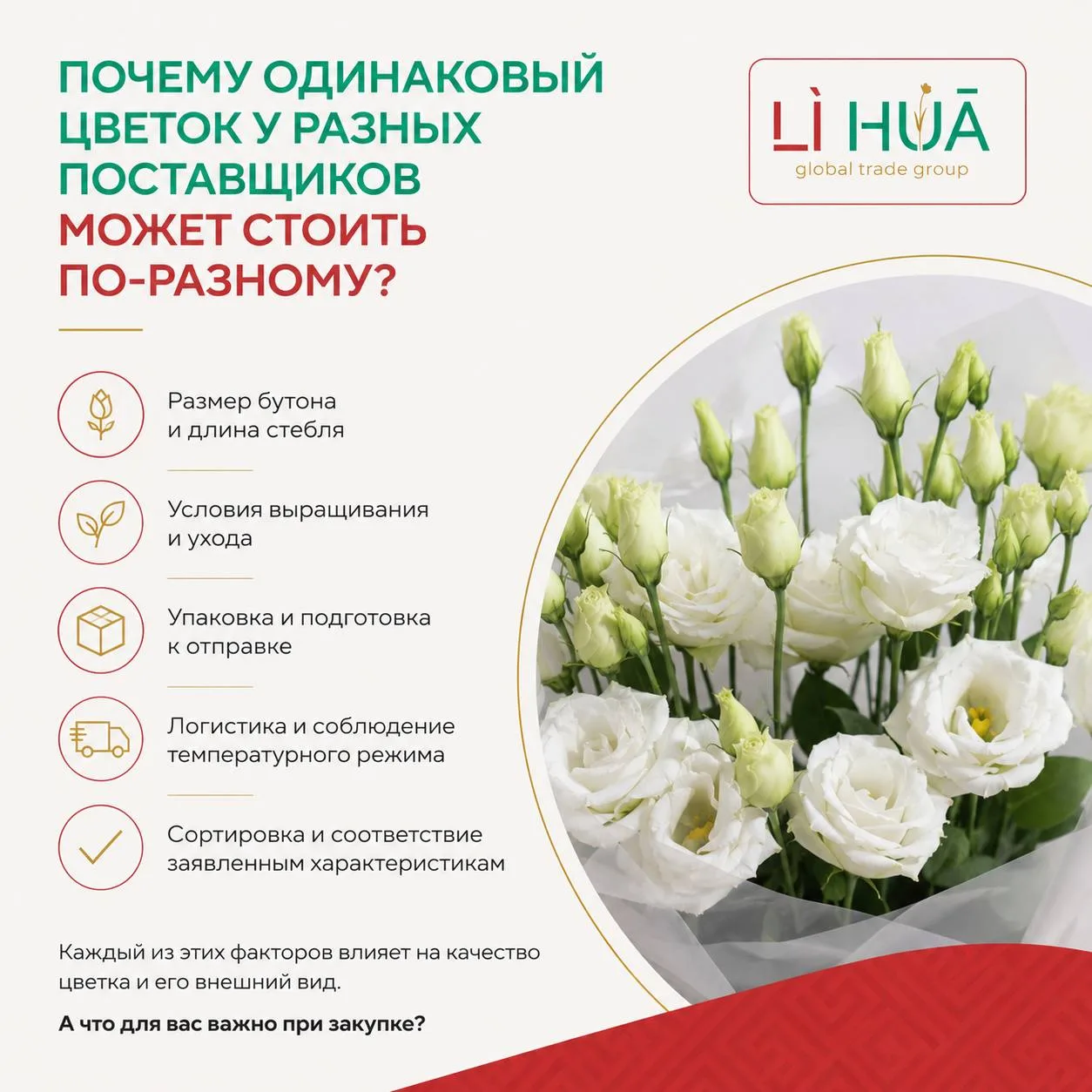 🌸 Почему одинаковый цветок у разных поставщиков может стоить по-разному?

Это один из самых частых 