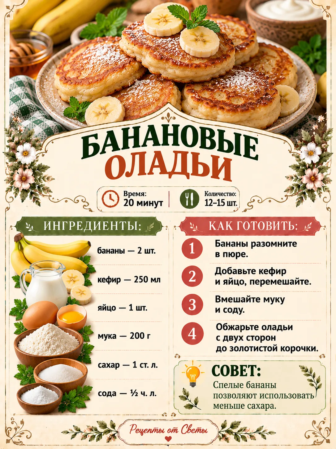 🍌 Бананы любите? Значит, на завтрак будут ароматные оладушки!