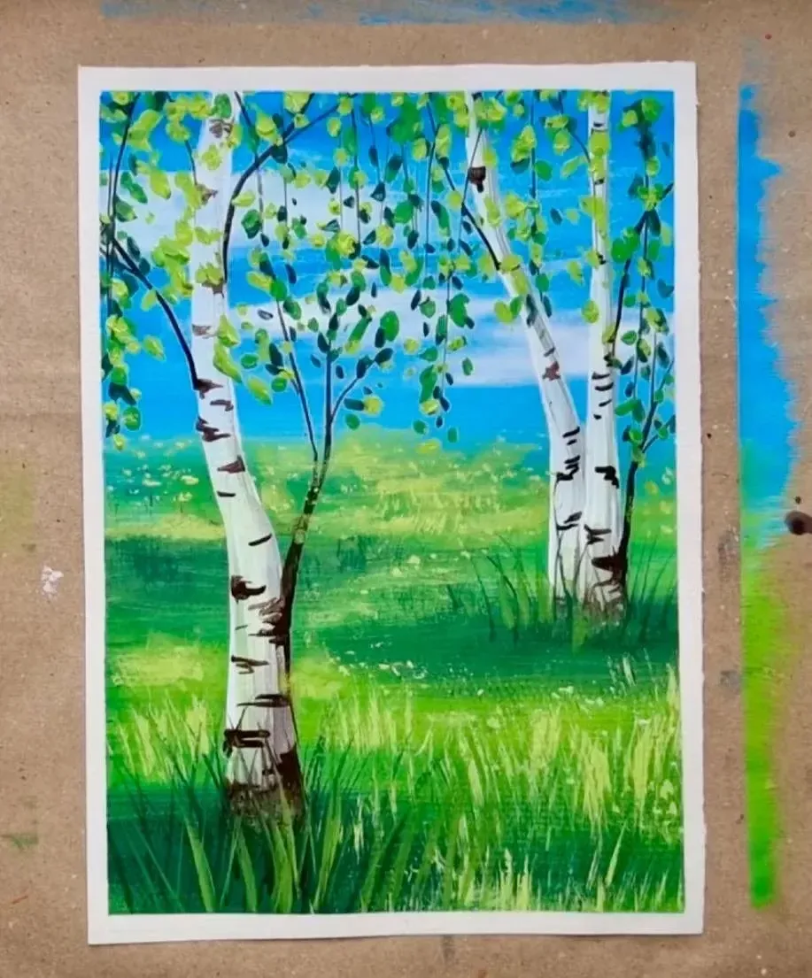 Рисуем березки гуашью 😍🎨