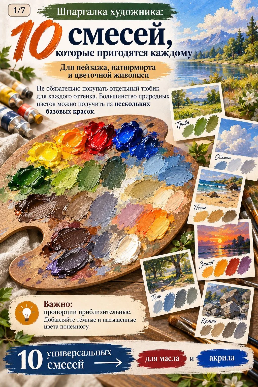 🎨 Шпаргалка художника: 10 универсальных смесей.