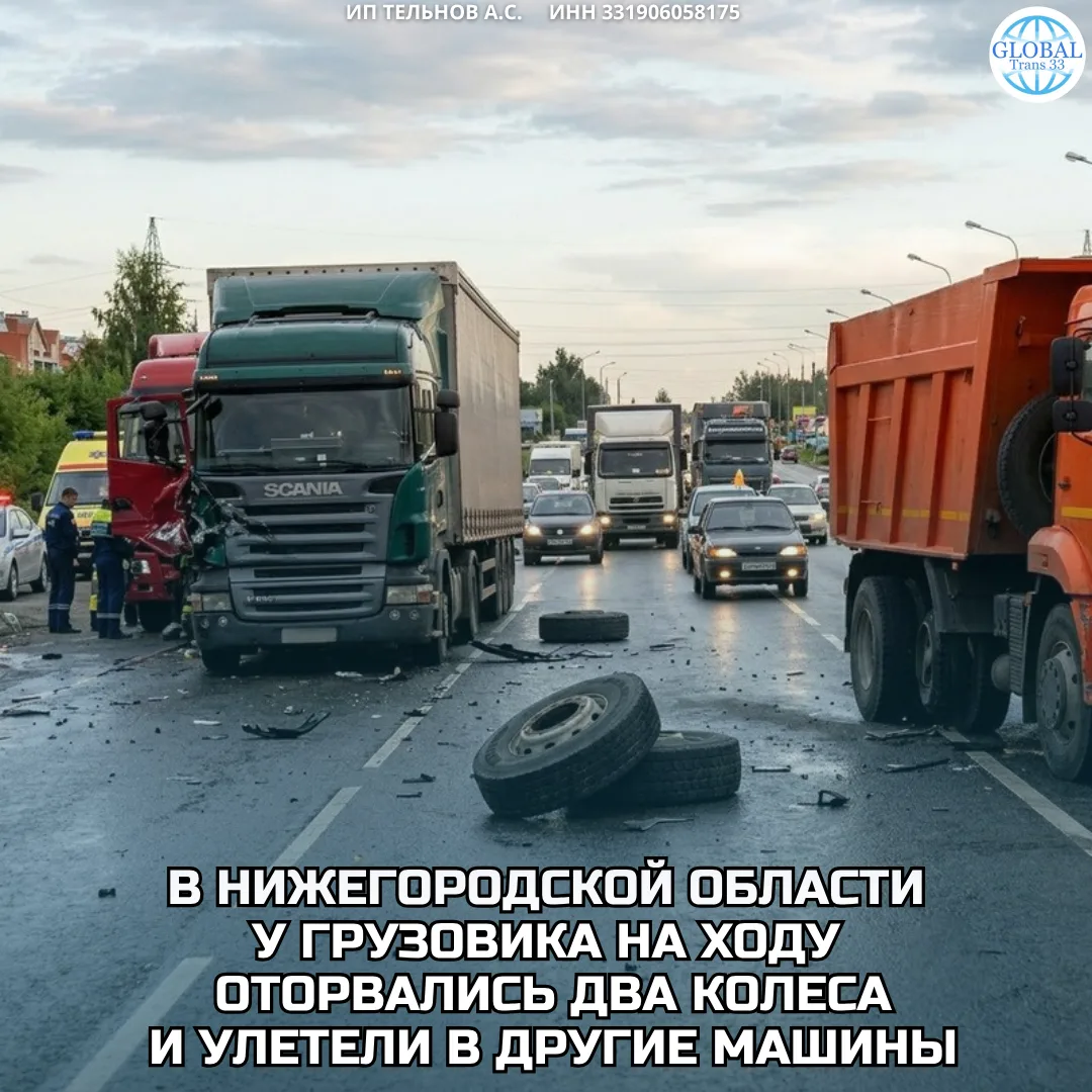 ЧП в Нижегородской области: у грузовика на ходу оторвались два колеса и повредили други...