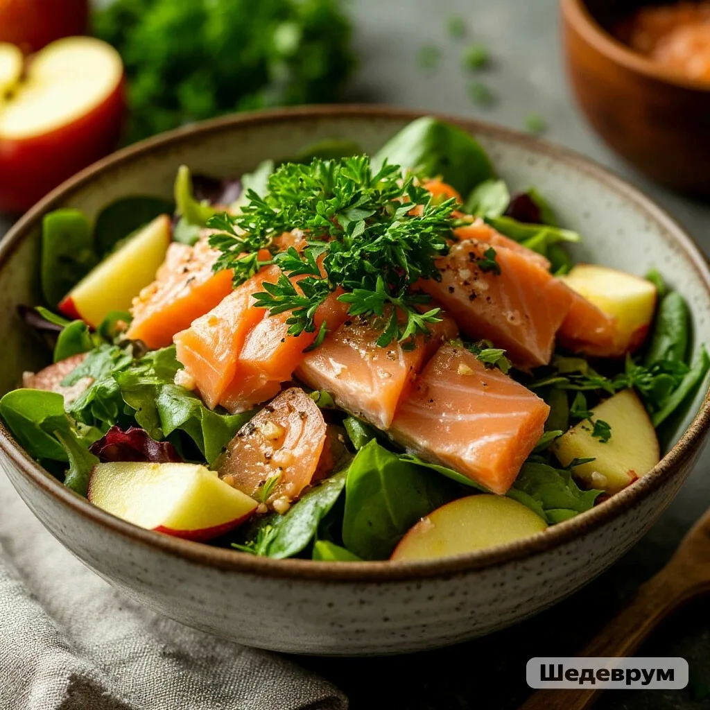 САЛАТ С КОПЧЁНОЙ ФОРЕЛЬЮ И ЯБЛОКОМ — ИЗЫСКАННО И ЛЕГКО! 🐟🍏🥗