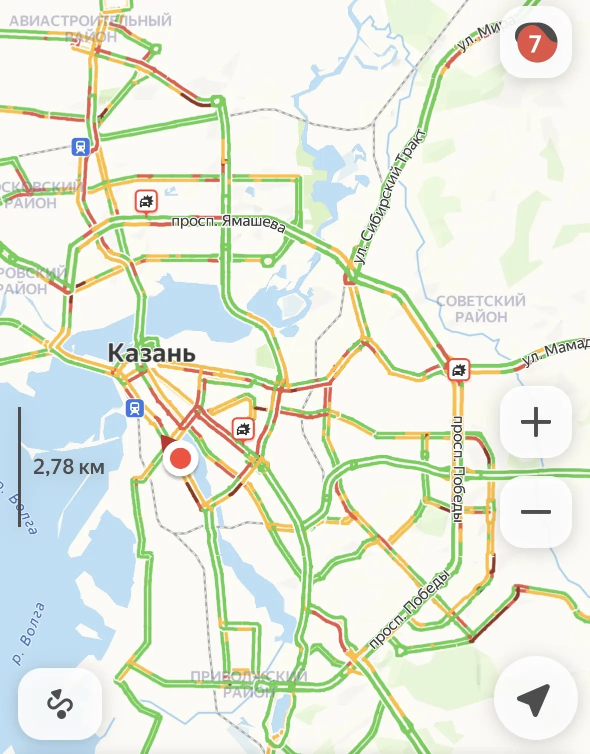 🚗 Пробки в городе достигли 7 баллов