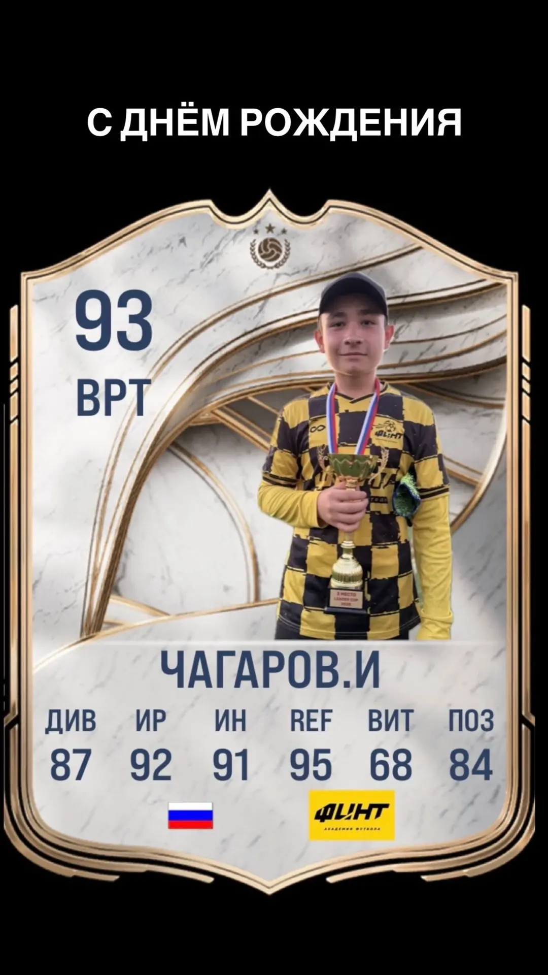 Сегодня свой день рождения отмечает игрок нашей футбольной  Академии ФИНТ Чагаров Имран...
