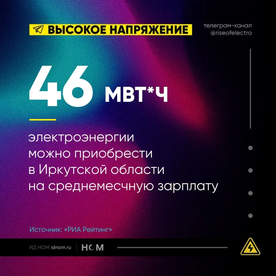 Иркутская область – регион с самой доступной электроэнергией  ▪️ К такому выводу пришли эксперты Цен
