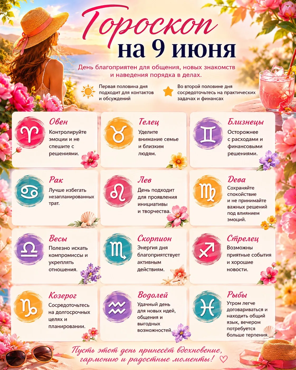 Гороскоп на 9 июня🌸
