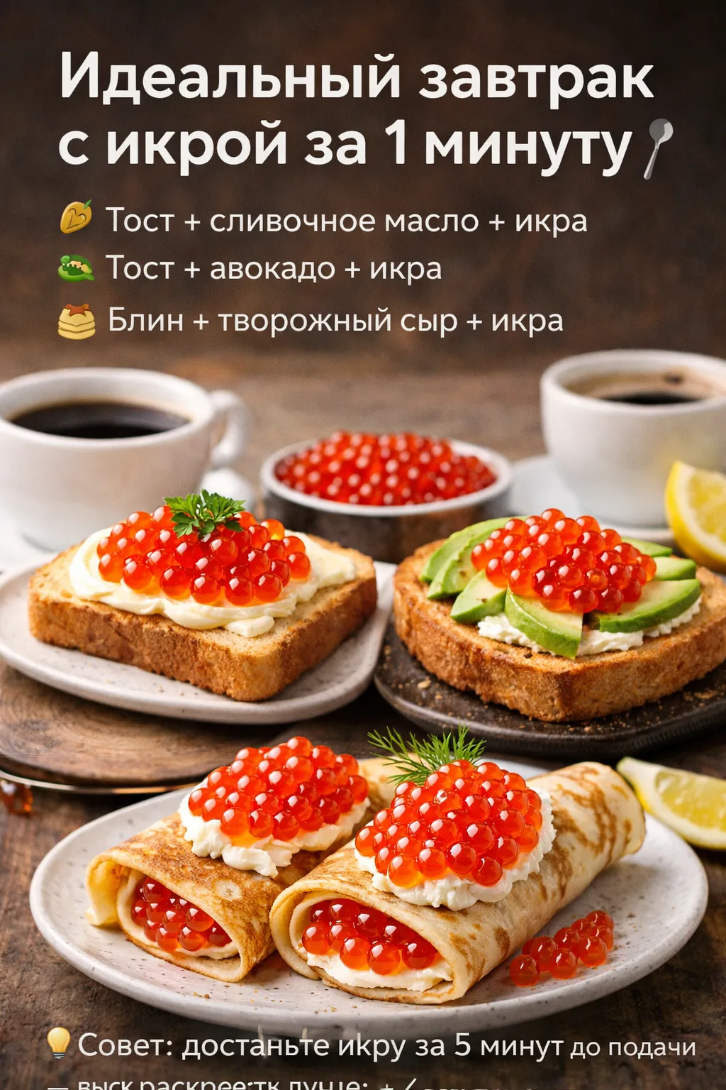 Идеальный завтрак с икрой за 1 минуту 🥄