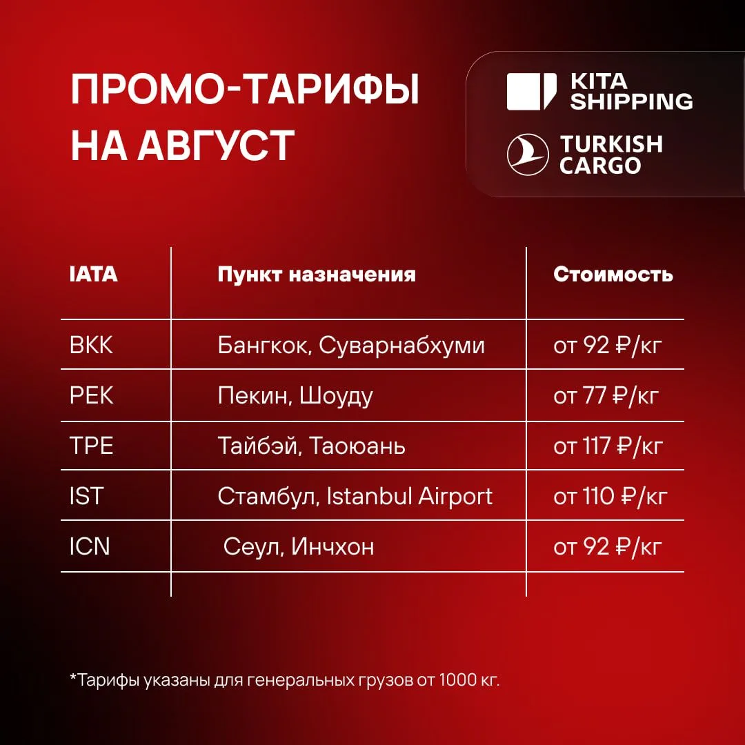 Свежие промо-тарифы на август от Turkish Cargo

Подготовили для вас обновлённое предложение на экспо