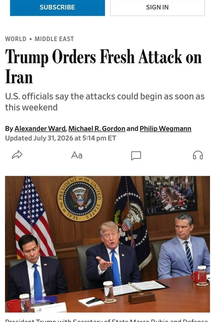 🇺🇸🇮🇷Wall Street Journal пишет, что Трамп отдал приказ начать к выходным новые бомба...