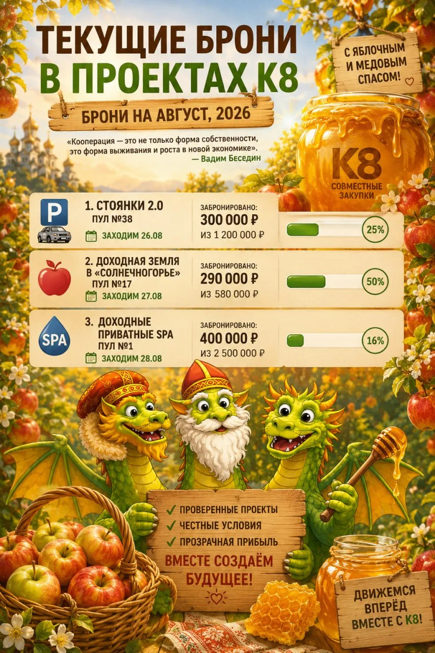 Текущие брони в проекты К8