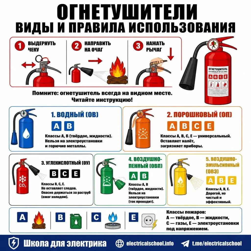 Огнетушители

Виды огнетушителей и их правильное использование: https://electricalschool.info/spravo