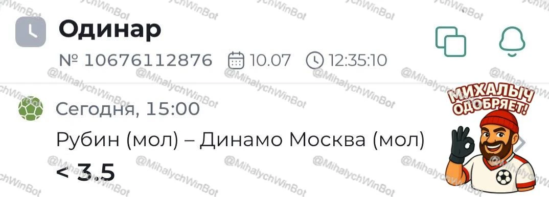 Рубин (мол) — Динамо Москва (мол). Молодёжная футбольная лига России. Прогноз: тотал матча меньше (3