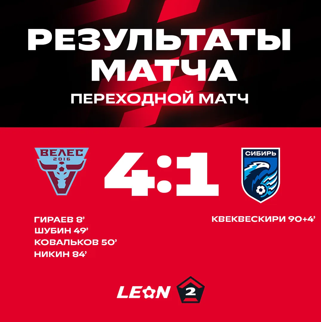 «ВЕЛЕС» ГРОМИТ «СИБИРЬ» В ПЕРВОМ СТЫКОВОМ МАТЧЕ 🤯