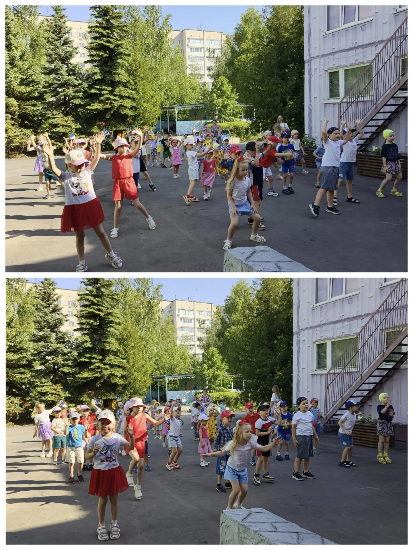 Мы дружные ребята,
Пришли мы в детский сад,
Под музыку мы  вместе 
Дружно  занимаемся.
На зарядке по