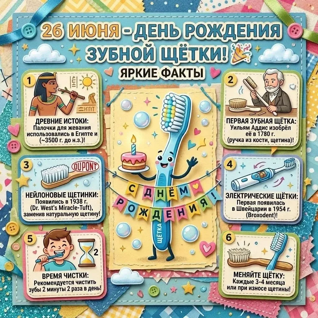 🪥 Сегодня — День рождения Зубной Щётки! 🎂

Несмотря на то, что это неофициальный праздник, это отл