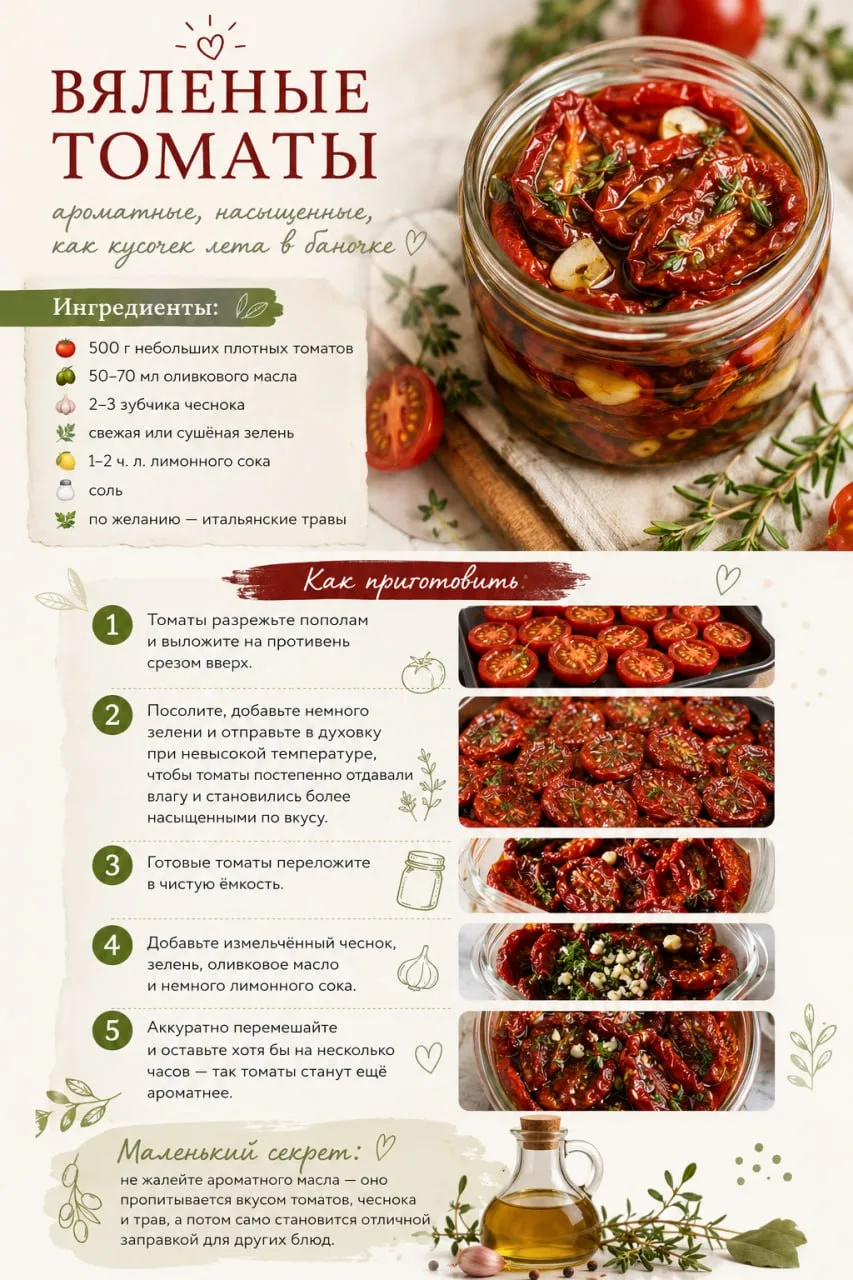 🍅 А сегодня хочу оставить вам маленький подарок — мой любимый рецепт ароматных вяленых...
