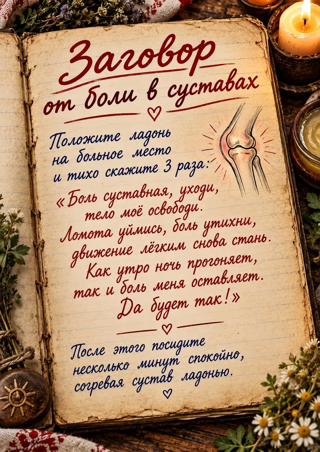 🌿 Положите ладонь на место, где чувствуется боль или ломота, и спокойно произнесите сл...