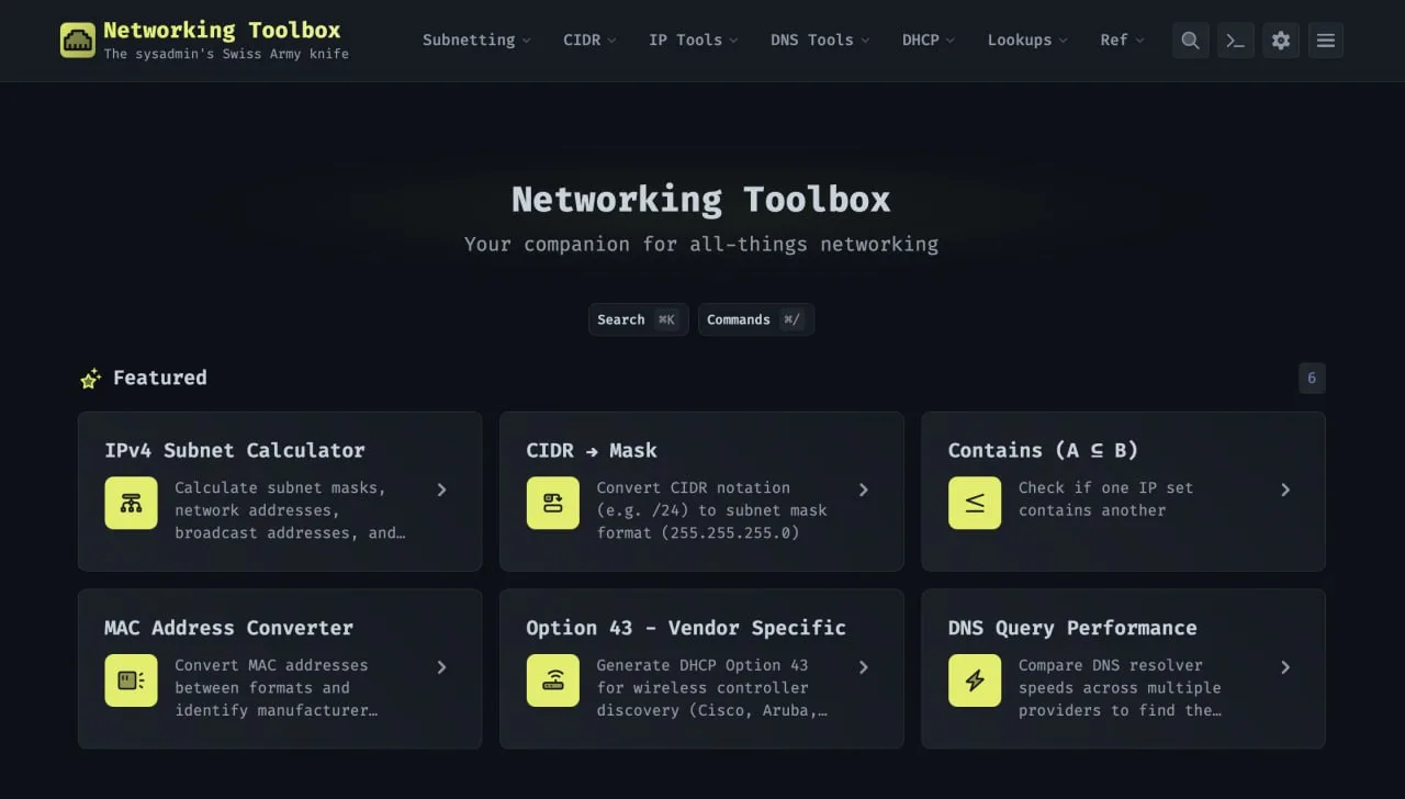 •  Однозначно в закладки: Networking Toolbox - ресурс, где собраны сотни сетевых инструментов, включ