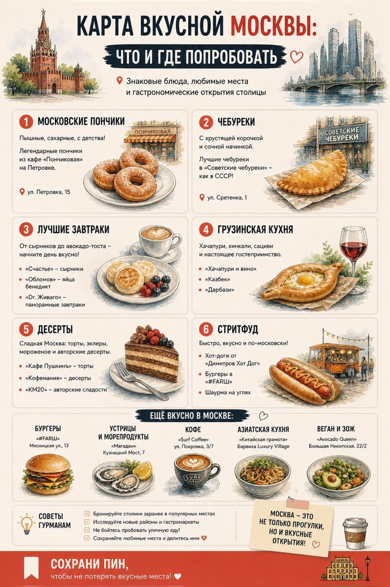 Карта вкусной Москвы

Москва это не только Кремль и Арбат. Это ещё и пончики с сахаром, хрустящие че